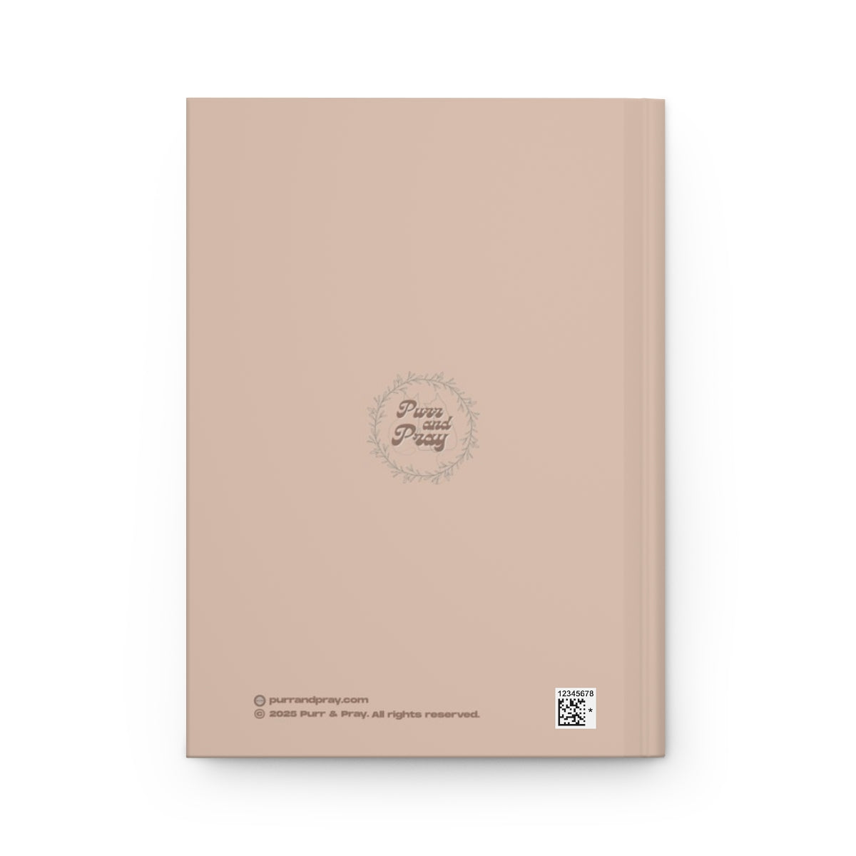 Back cover of A5 Christian journal with siamese cat design created by Purr and Pray.