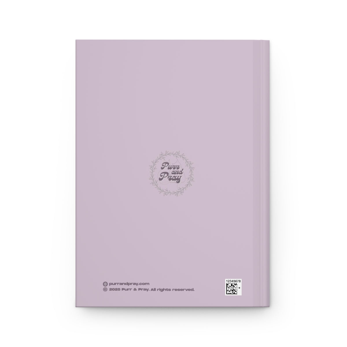 Back cover of A5 Christian journal with tortoiseshell cat design created by Purr and Pray.