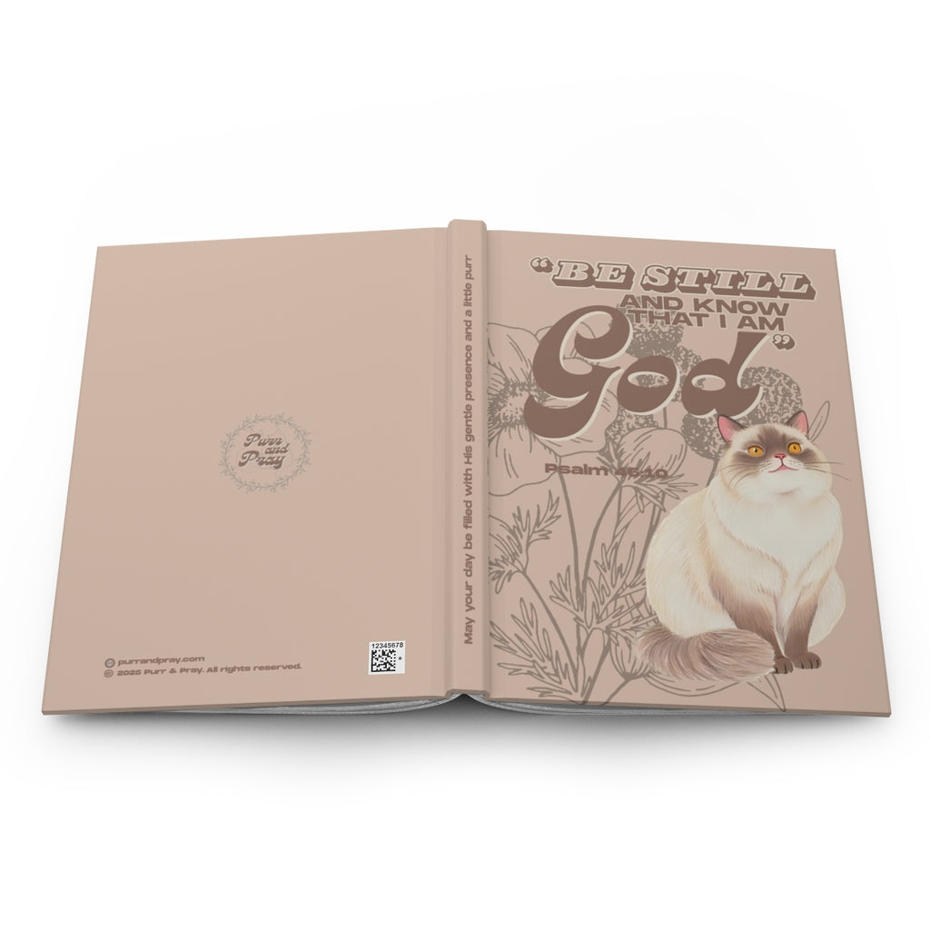 Open book with a siamese cat illustration and motivational text on a white background.