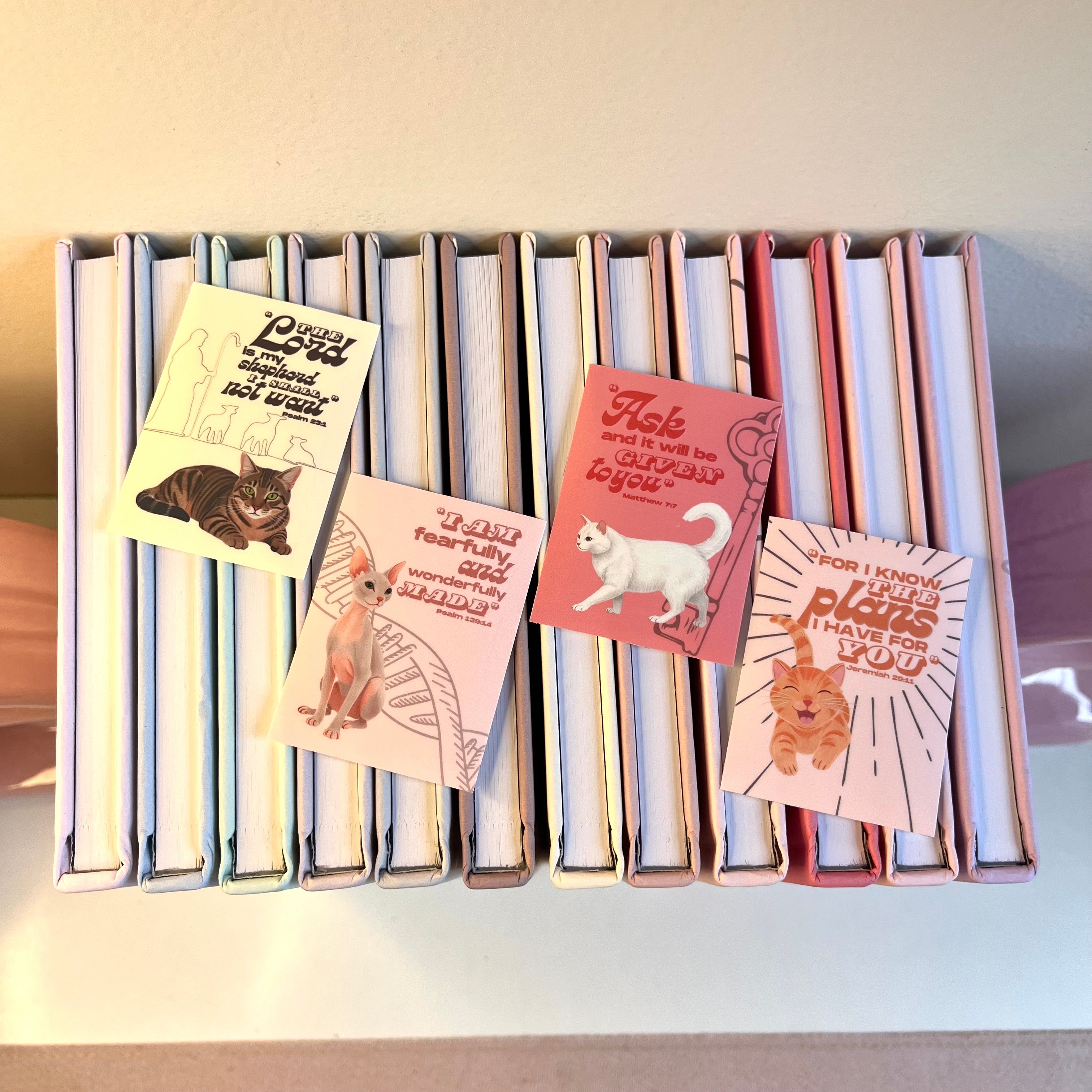 Set of stickers with animal illustrations on a shelf.