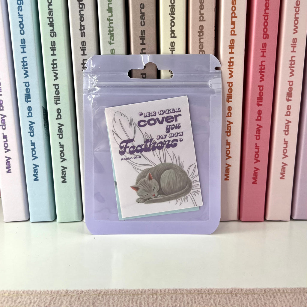 Gray cat stickers in a bag