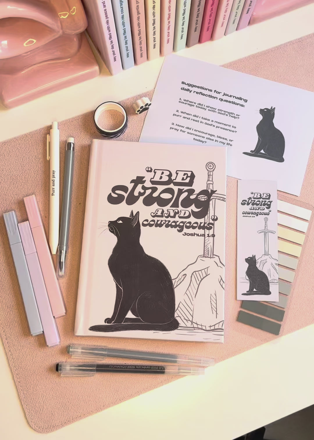 Joshua 1:9 Christian Cat Journal – A5 Hardcover Prayer Notebook Black Cat