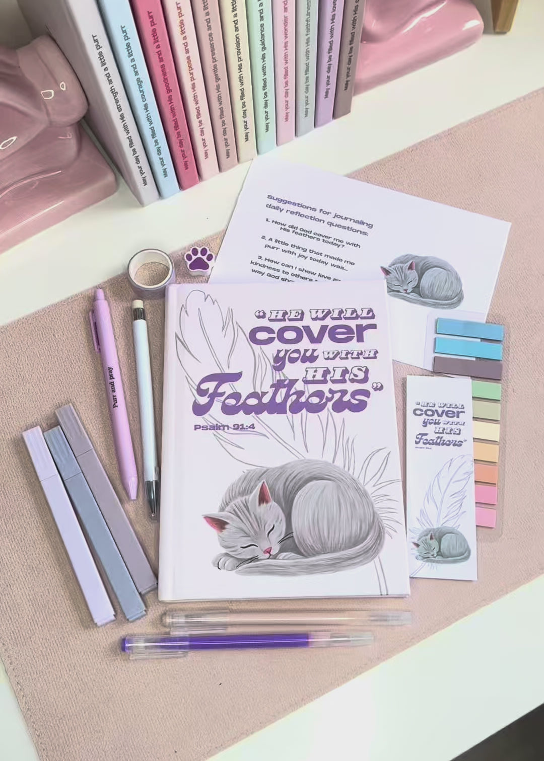 Psalm 91:4 Christian Cat Journal – A5 Hardcover Prayer Notebook Gray Cat