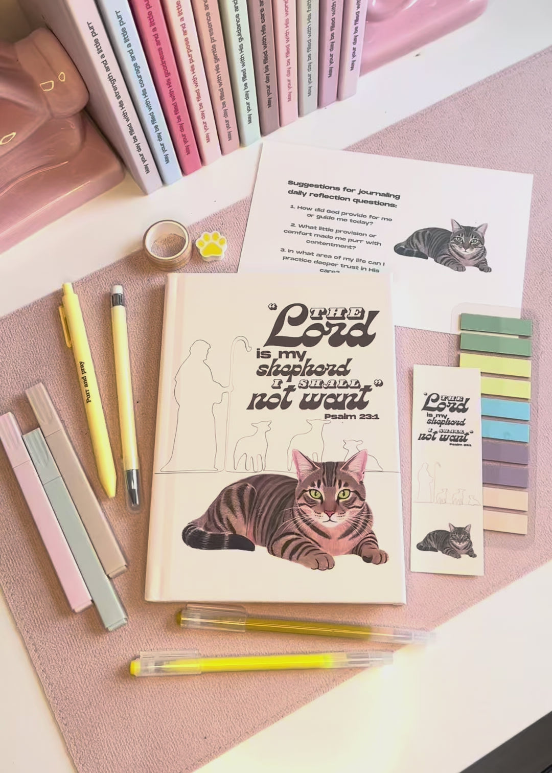 Psalm 23:1 Christian Cat Journal – A5 Hardcover Prayer Notebook Brown Tabby Cat