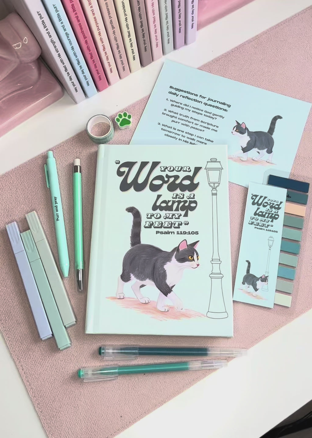 Psalm 119:105 Christian Cat Journal – A5 Hardcover Prayer Notebook Gray Tuxedo Cat