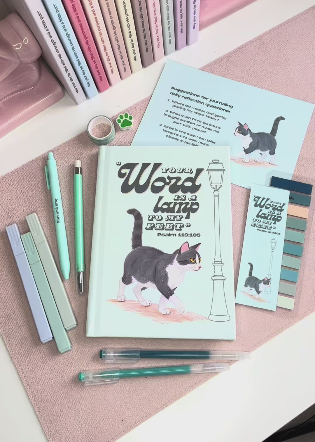 Psalm 119:105 Christian Cat Journal – A5 Hardcover Prayer Notebook Gray Tuxedo Cat