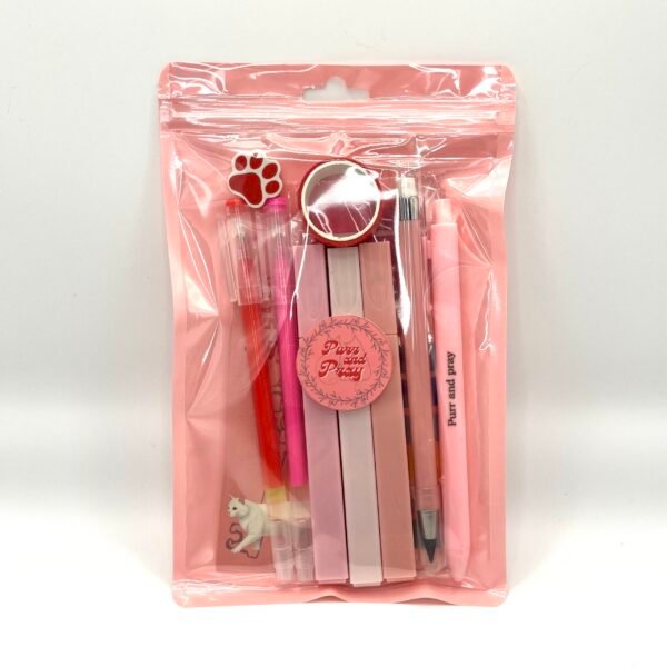 Stationery-set-packaged-in-clear-bag-christian-gift-accessories-hot-pink White Cat Christian Gift Set – Bible Journal, Stationery & Stickers