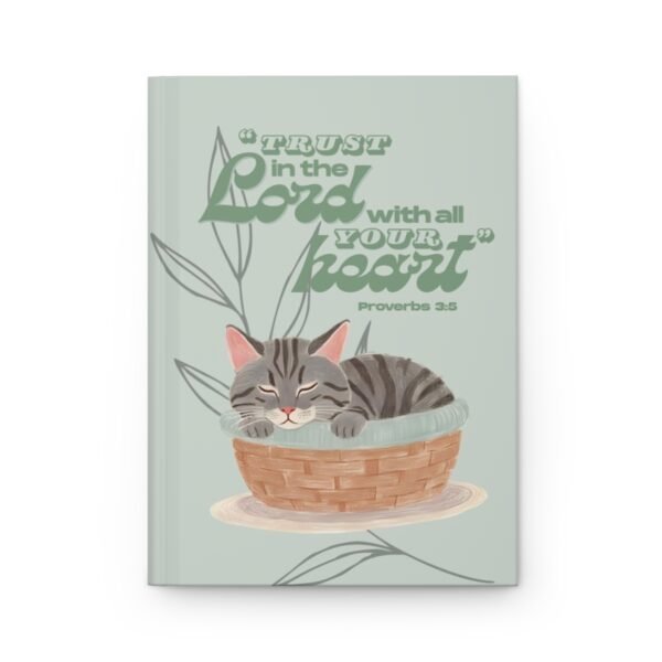 a5-christian-journal-front-cover-bible-verse-gray-tabby-cat-green-flat Gray Tabby Cat Christian Gift Set – Bible Journal, Stationery & Stickers