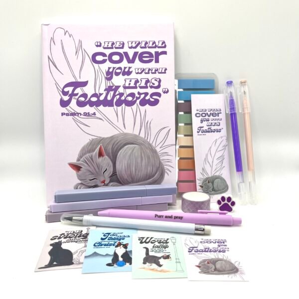christian-journal-stationery-gift-set-gray-cat Gray Cat Christian Gift Set – Bible Journal, Stationery & Stickers